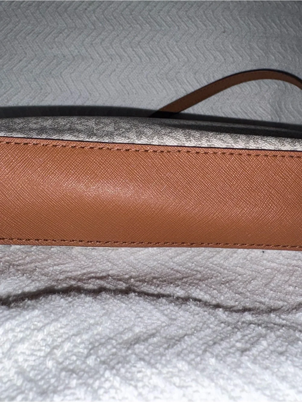 Michael Kors Beige Monogram Crossbody with Brown Trim